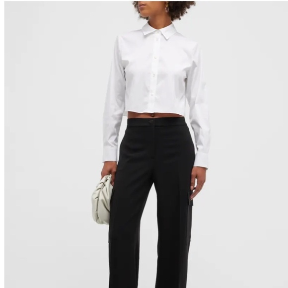 NEW Theory Button-Front Cropped Dress Shirt, White, Size L - Picture 1 of 9